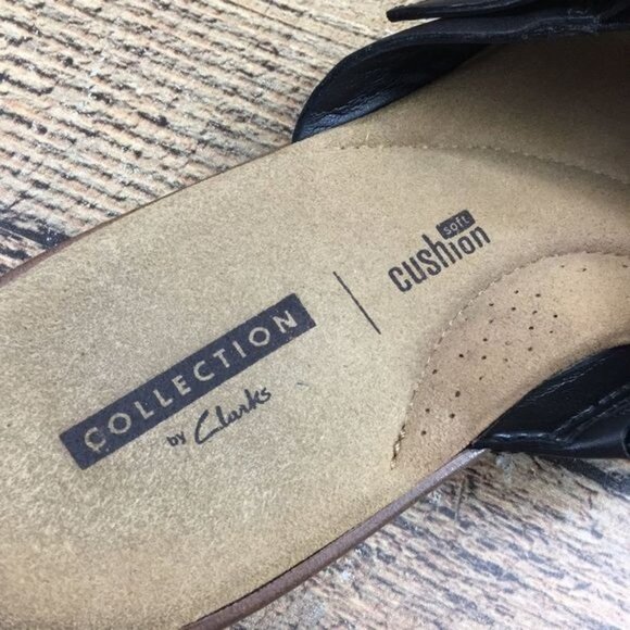 Collection By Clarks Black Leather Kele Heather Slides Womens 7 W Cross Strap - Picture 9 of 12